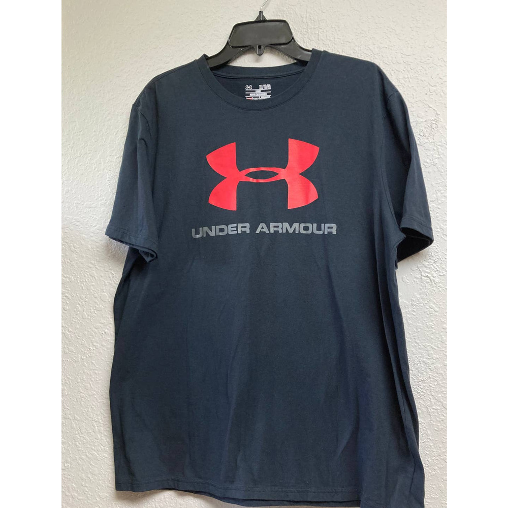 Under Armour Loose Heat Gear Black with Red Logo T-Shirt Size XL